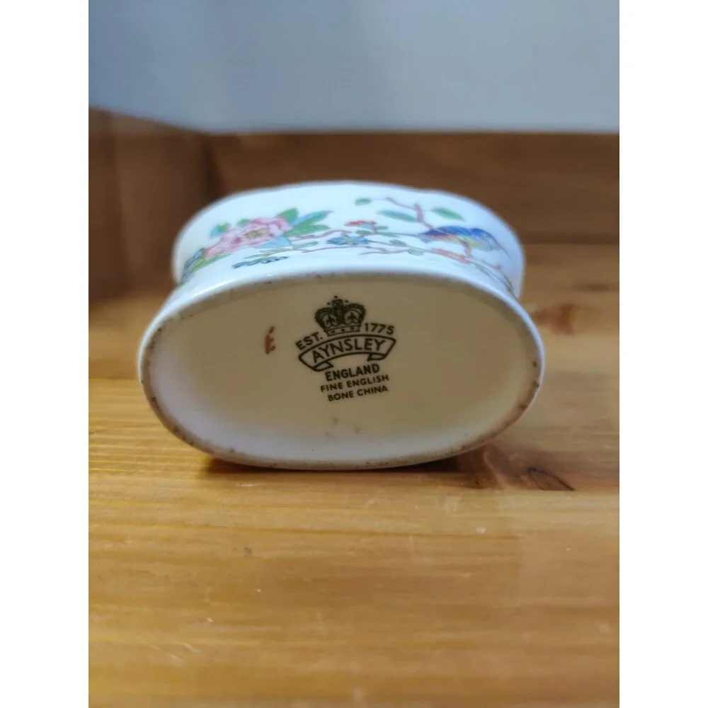 Aynsley England Bone China Pembroke Bird & Flowers Toothpick Holder Card Holder